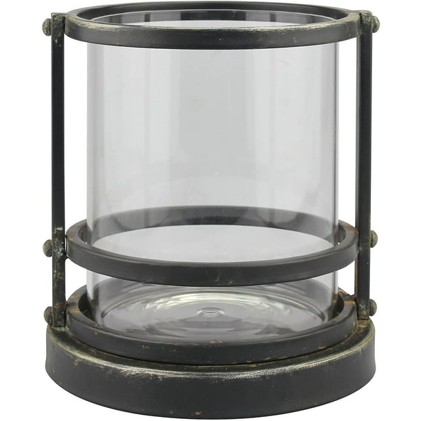 Stonebriar Industrial Black Metal Cage Pillar Candle Holder with Removable Glass Hurricane Decorative Rustic Design for Wedding Decorations or Everyday Home Decor Parties Small